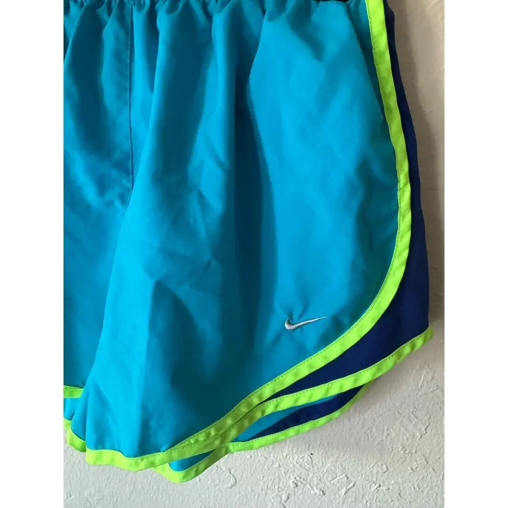 Women's Nike Dri Fit Shorts in Black with Lime Green and Navy Trim, Size M